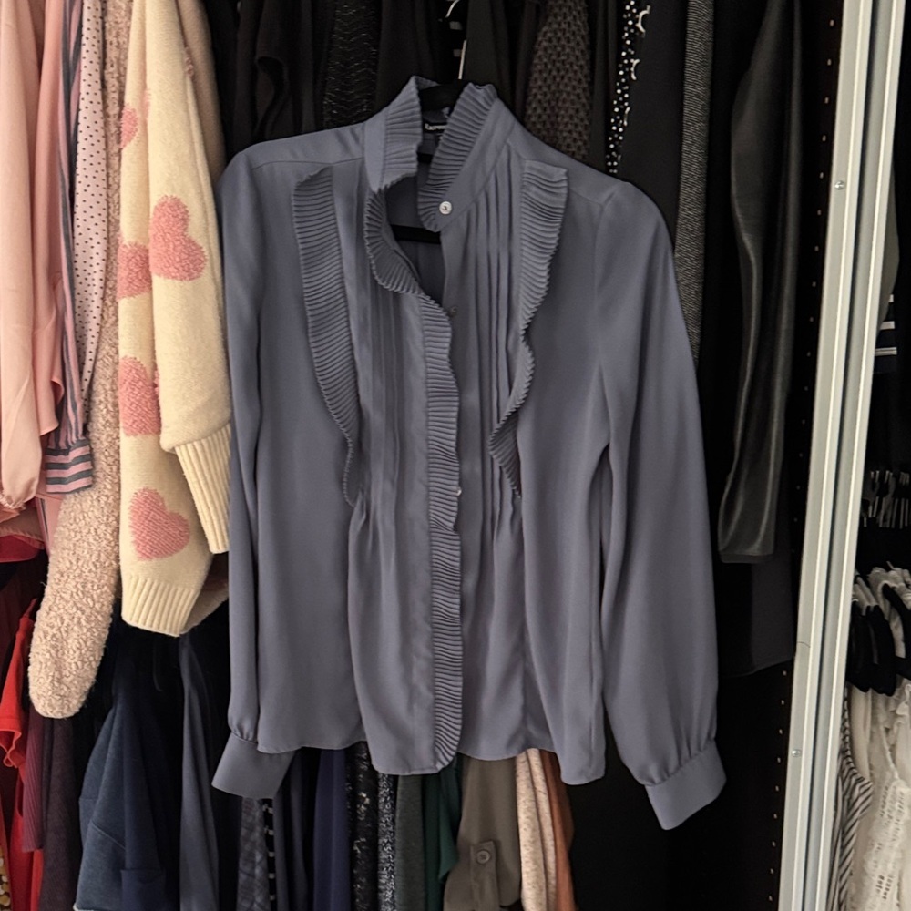 Express Pleated Blue Blouse - Picture 2 of 4